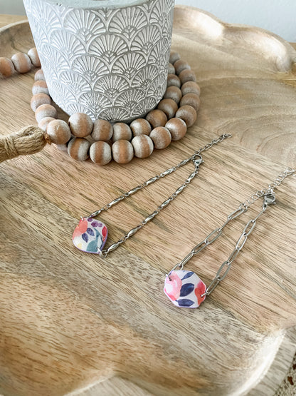 Large floral print handmade polymer clay bracelet collection