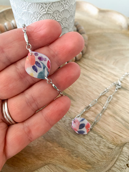 Large floral print handmade polymer clay bracelet collection