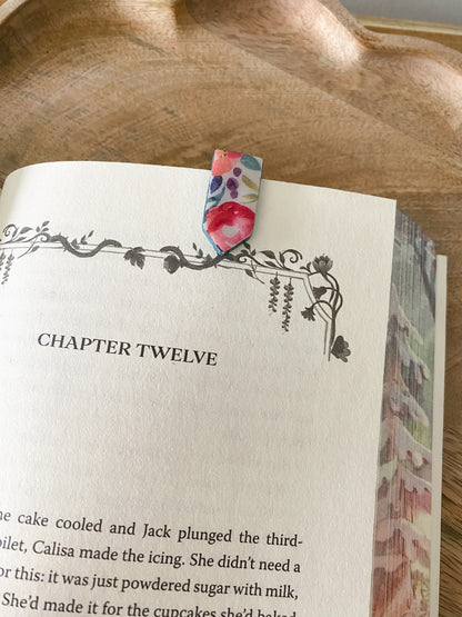 Small blue floral handmade polymer clay bookmark