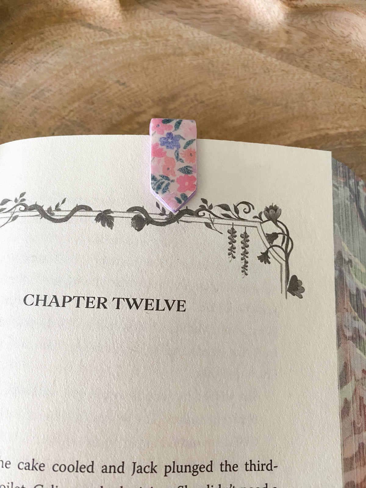 Small purple floral handmade polymer clay bookmark