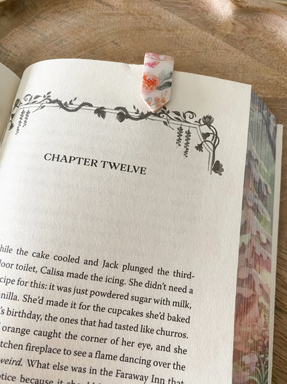 Small pink floral handmade polymer clay bookmark