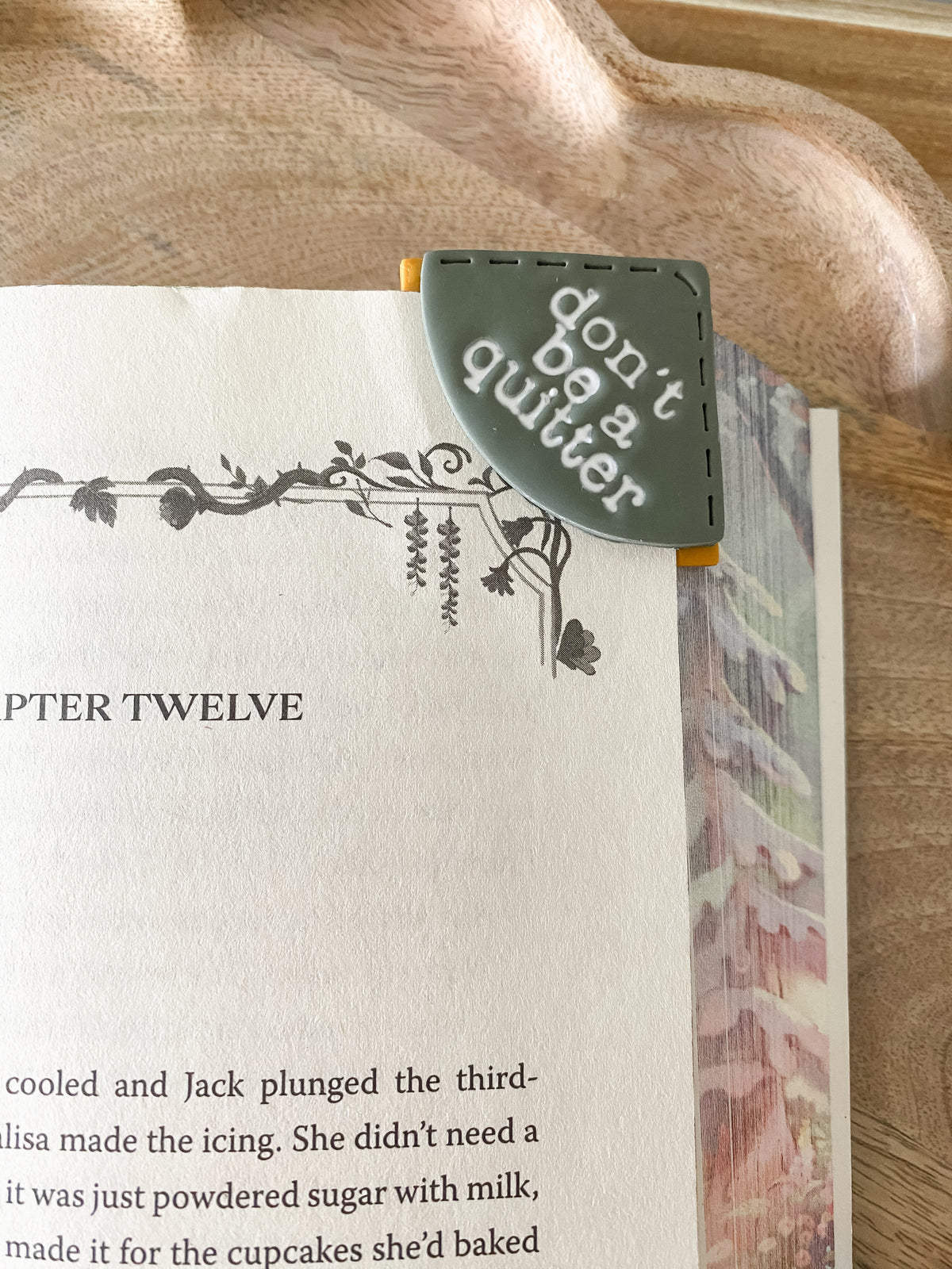 Green & orange Don't Be a Quitter handmade polymer clay corner bookmark