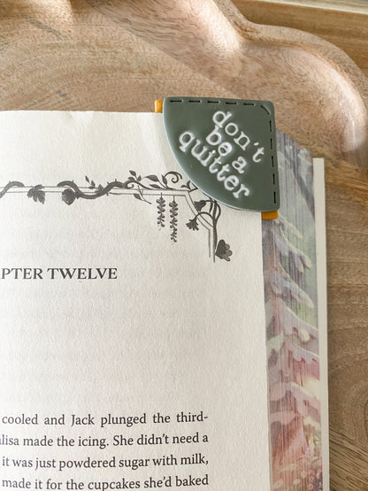 Green & orange Don't Be a Quitter handmade polymer clay corner bookmark