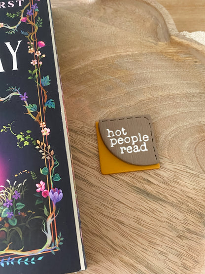 Tan & orange Hot People Read handmade polymer clay corner bookmark