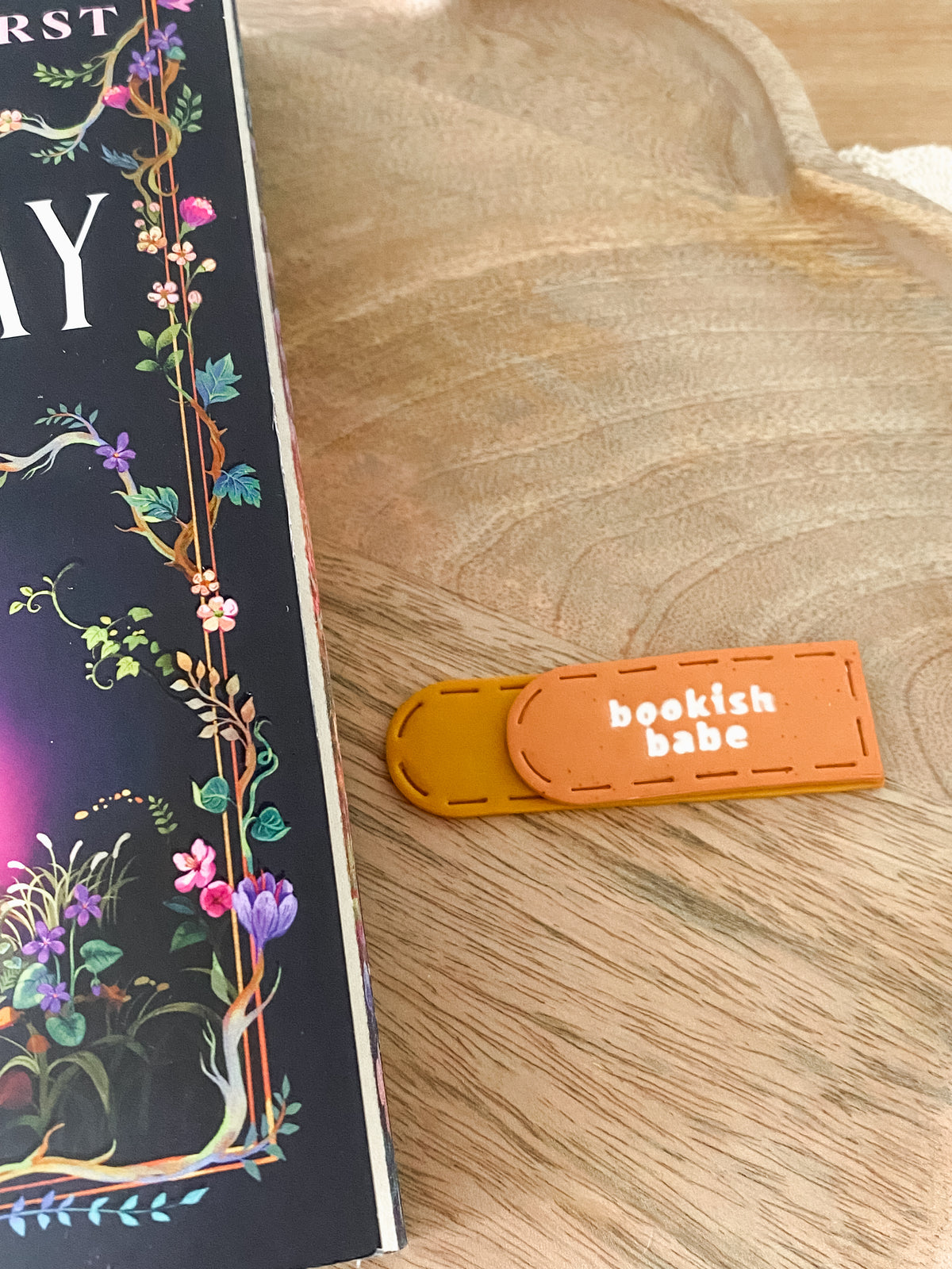 Orange Bookish Babe handmade polymer clay bookmark