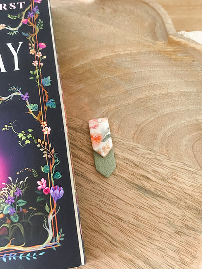 Small pink floral handmade polymer clay bookmark