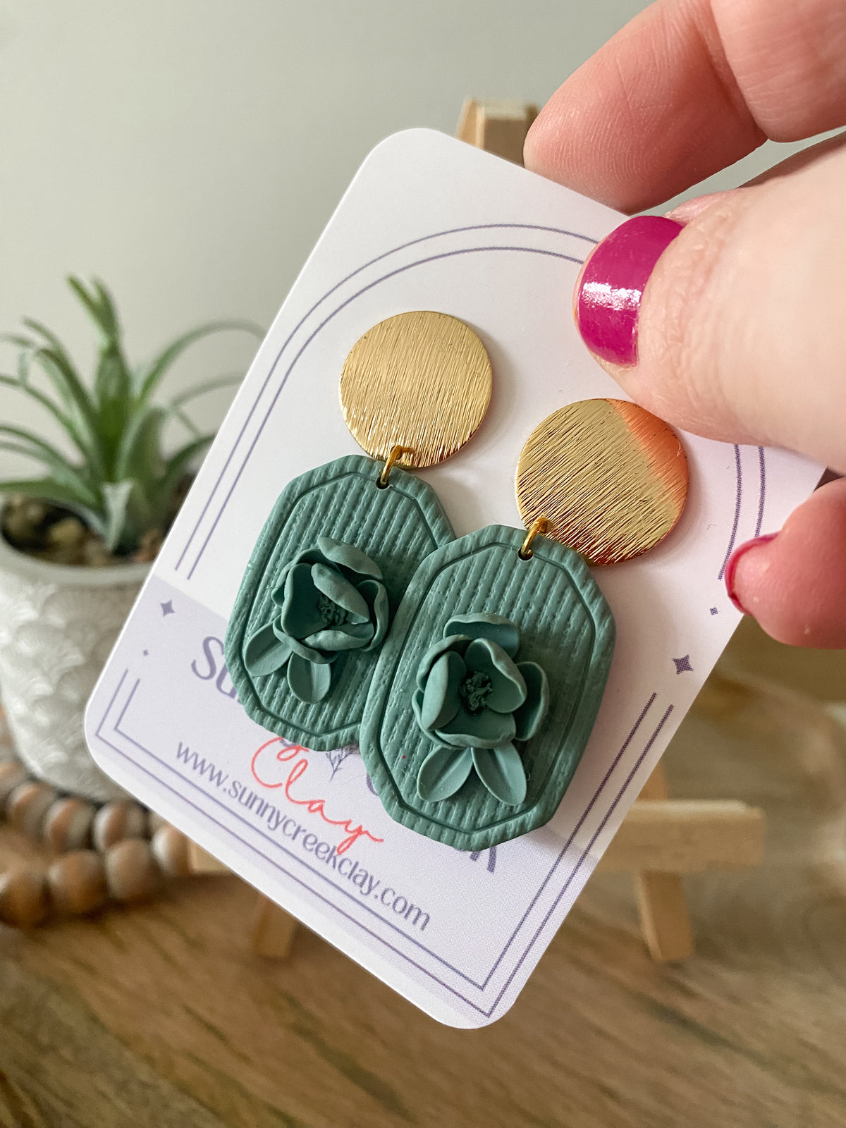 Robins Egg octagon floral earrings
