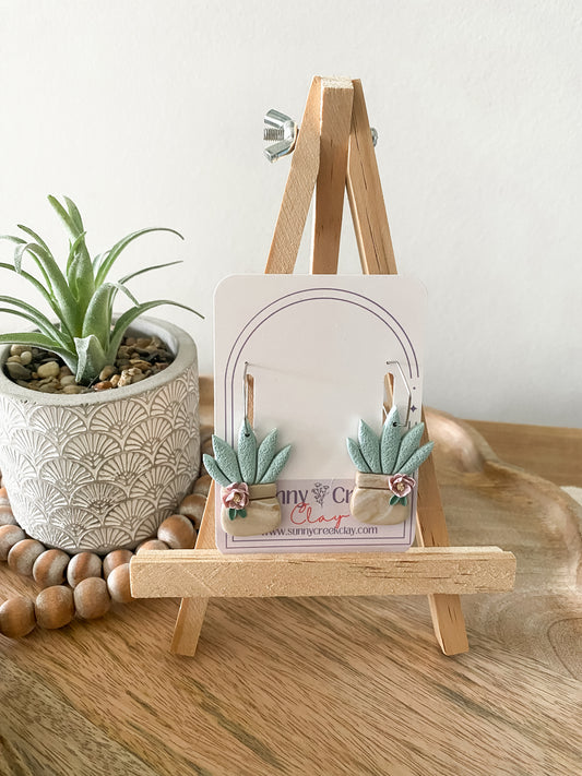 Floral plant lady hoop earrings