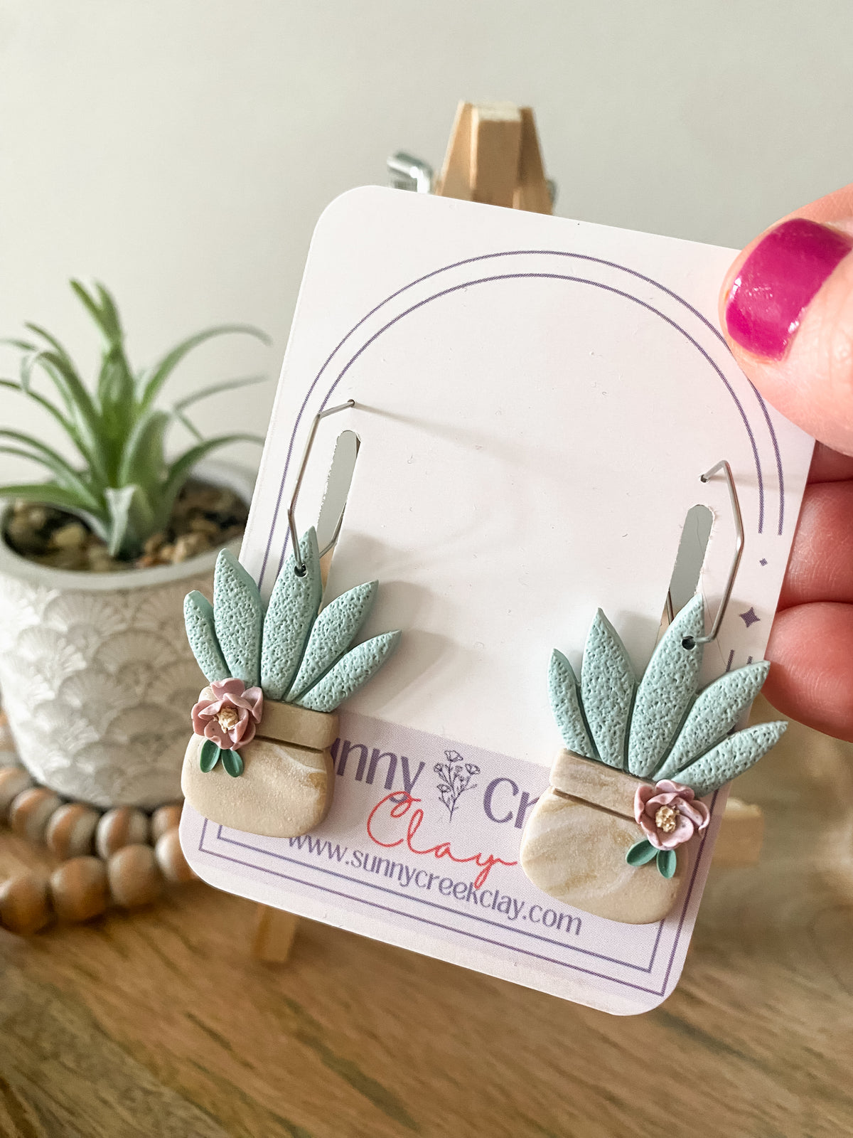 Floral plant lady hoop earrings
