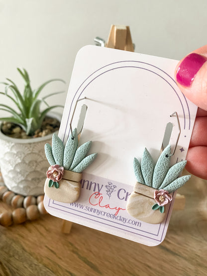 Floral plant lady hoop earrings