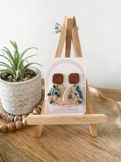 Tan blue floral earrings