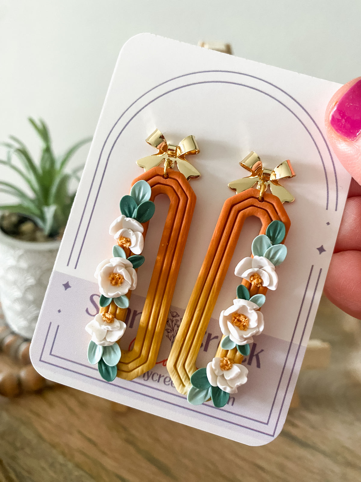 Orange and yellow floral earrings
