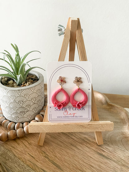 Red teardrop floral earrings