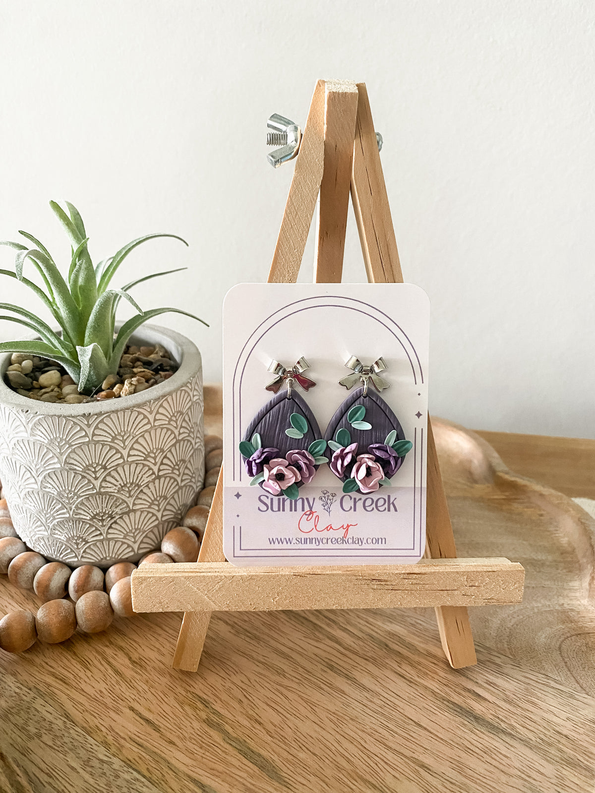 Purple teardrop floral earrings