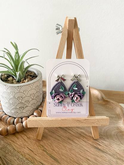 Purple teardrop floral earrings