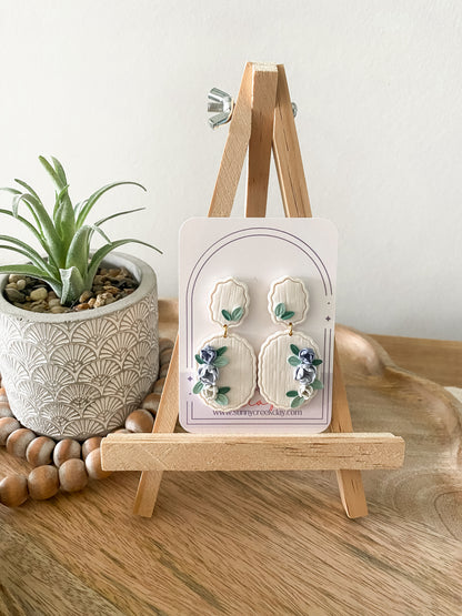 Oval handmade floral coastal polymer clay earrings