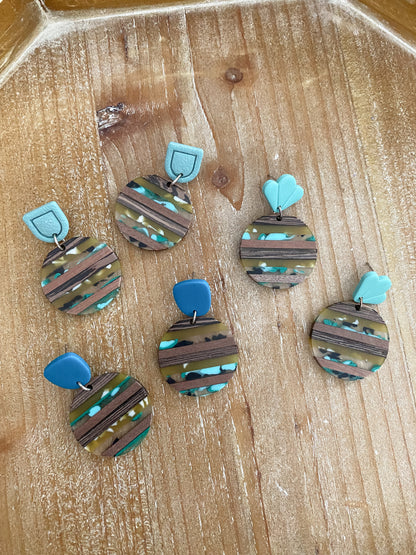 Teal striped resin polymer clay earrings collection