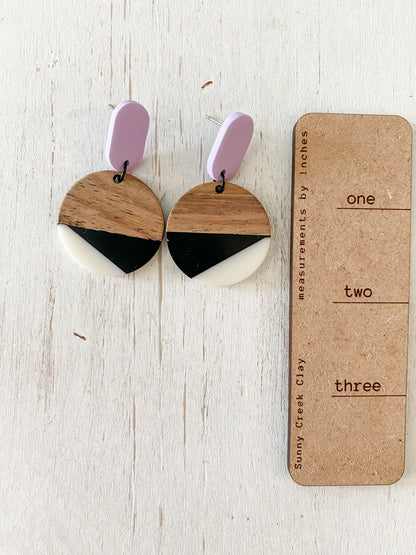 Black and white resin & walnut earring collection