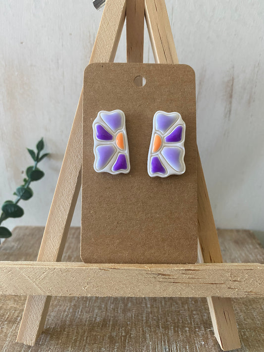 Abstract purple flower handmade polymer clay stud earrings