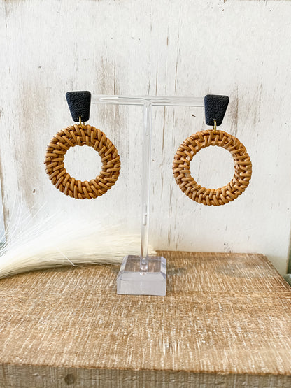 Circle polymer clay rattan earrings