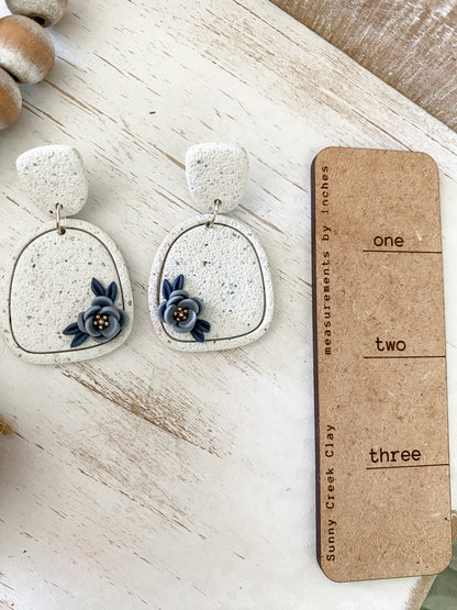 Concrete grey floral handmade polymer clay earrings