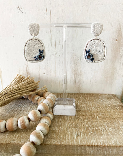 Concrete grey floral handmade polymer clay earrings