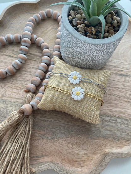 Daisy handmade polymer clay bracelets (silver or gold)
