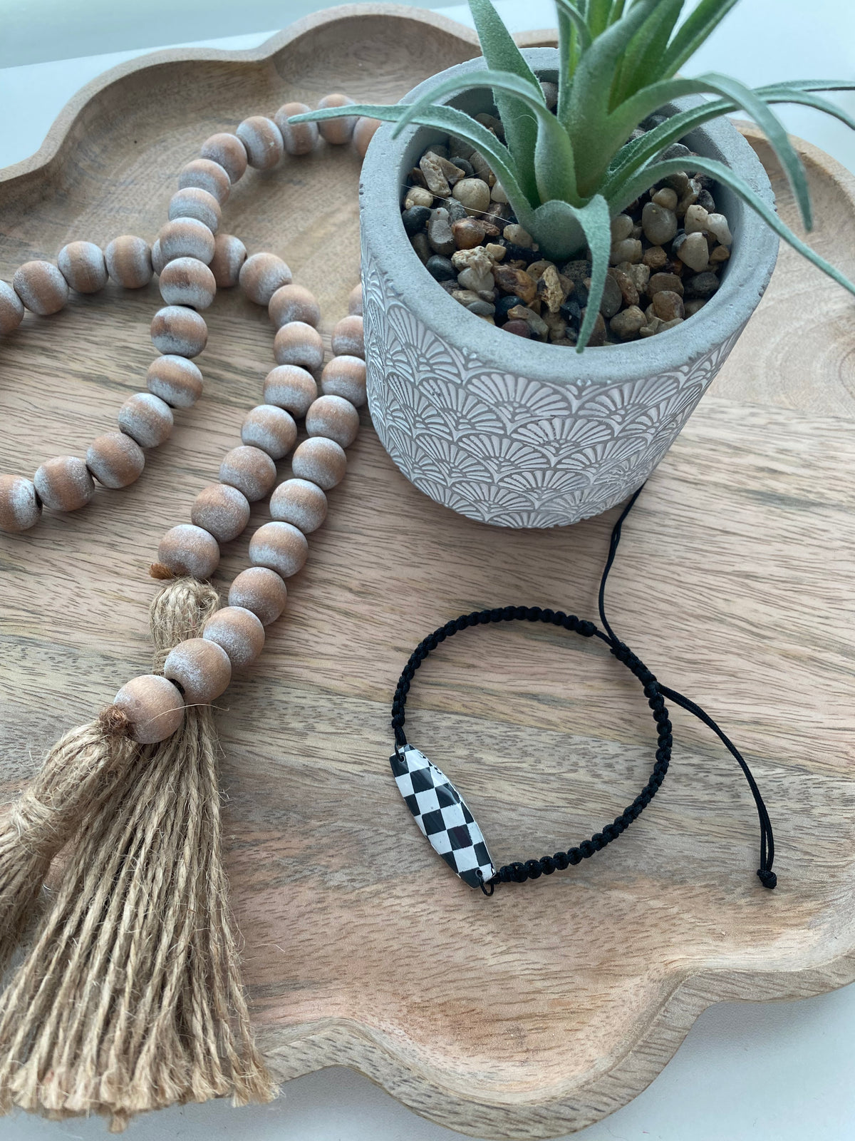 Large B&W checkered print handmade polymer clay bracelet collection