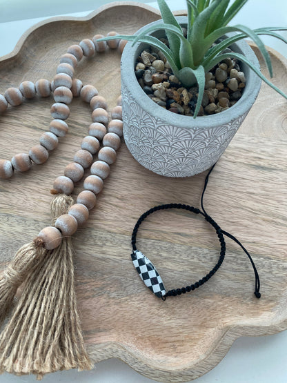 Large B&W checkered print handmade polymer clay bracelet collection