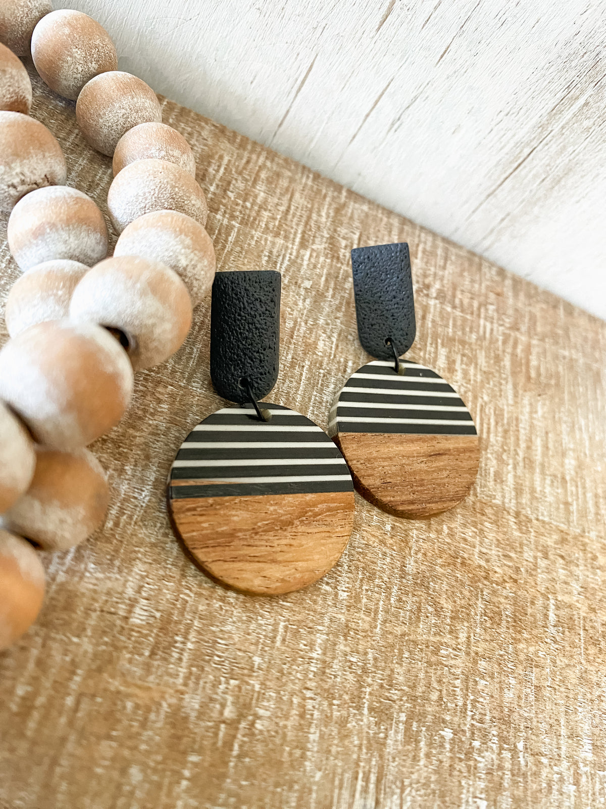 Striped resin & polymer clay earrings