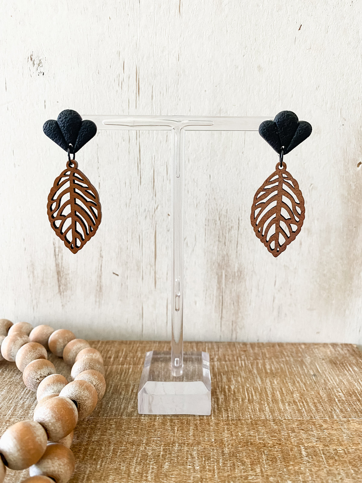 Walnut leaf polymer clay earring collection