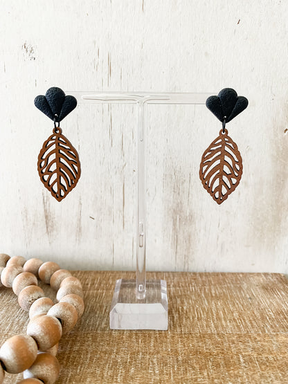 Walnut leaf polymer clay earring collection