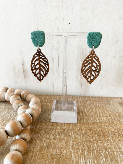 Walnut leaf polymer clay earring collection