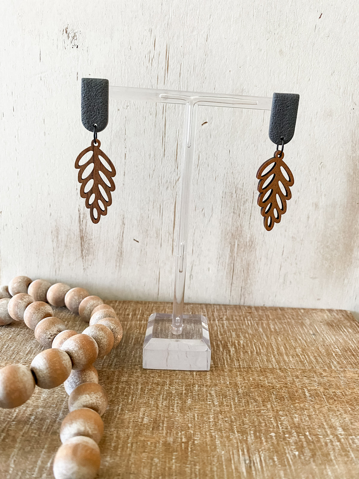 Teardrop leaf walnut earring collection