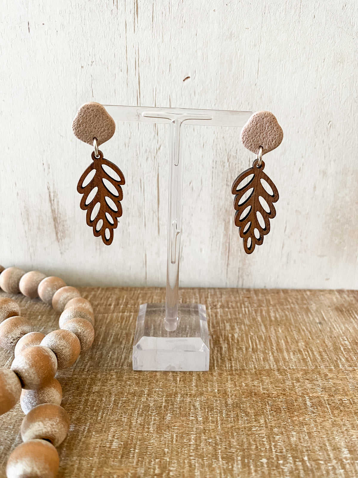 Teardrop leaf walnut earring collection