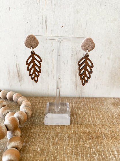 Teardrop leaf walnut earring collection