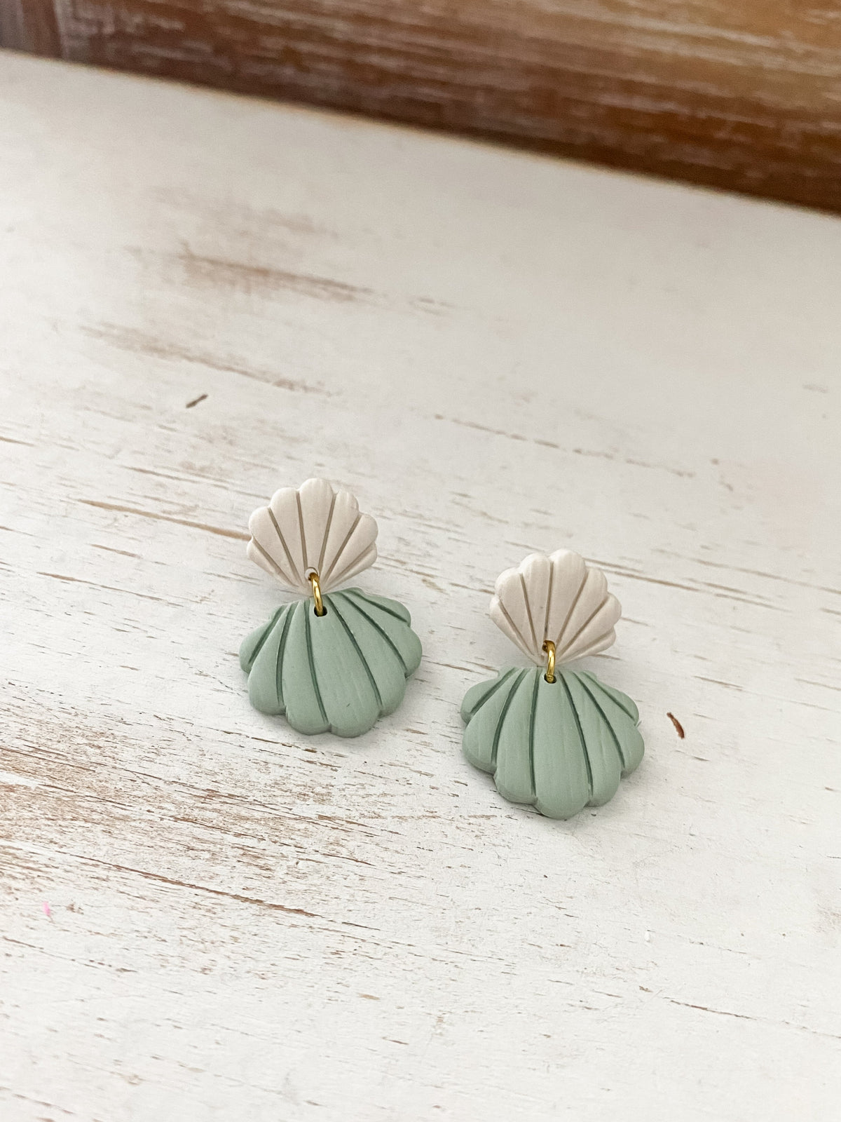 Seafoam seashell handmade polymer clay earrings