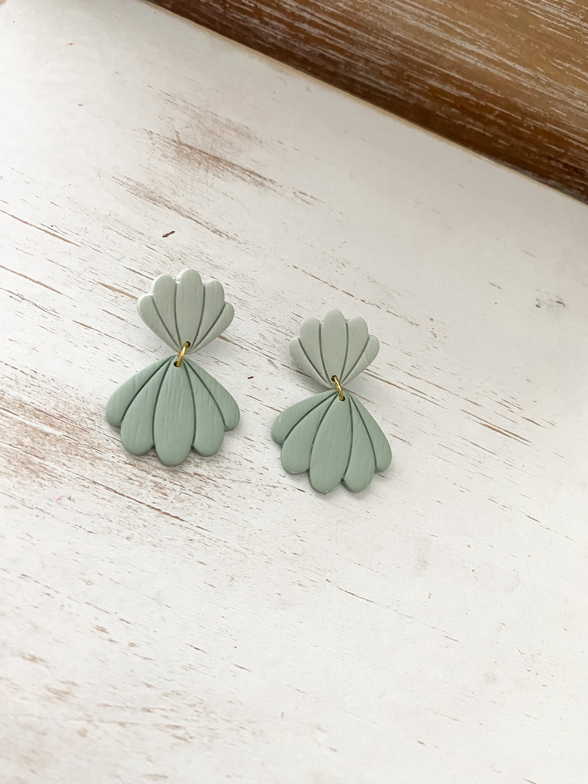 Seafoam scalloped handmade polymer clay earrings