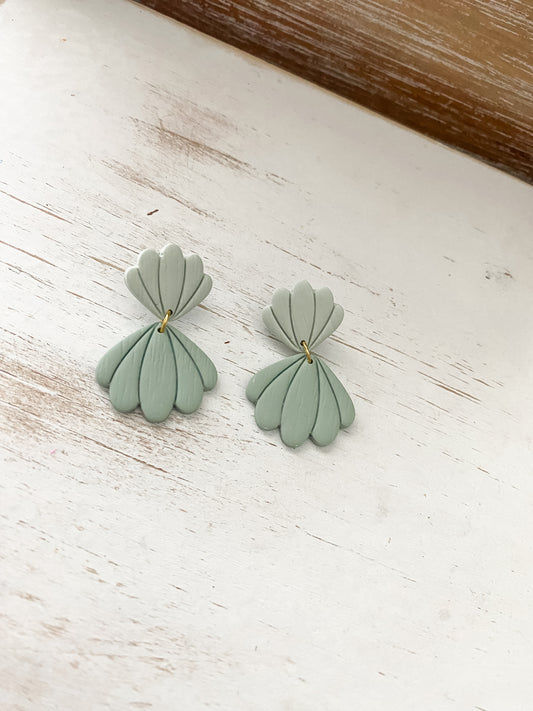 Seafoam scalloped handmade polymer clay earrings