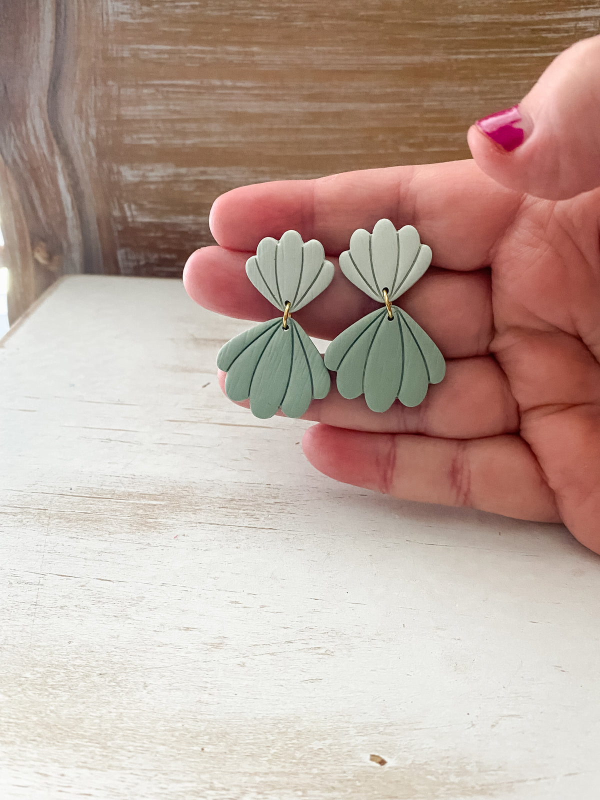 Seafoam scalloped handmade polymer clay earrings