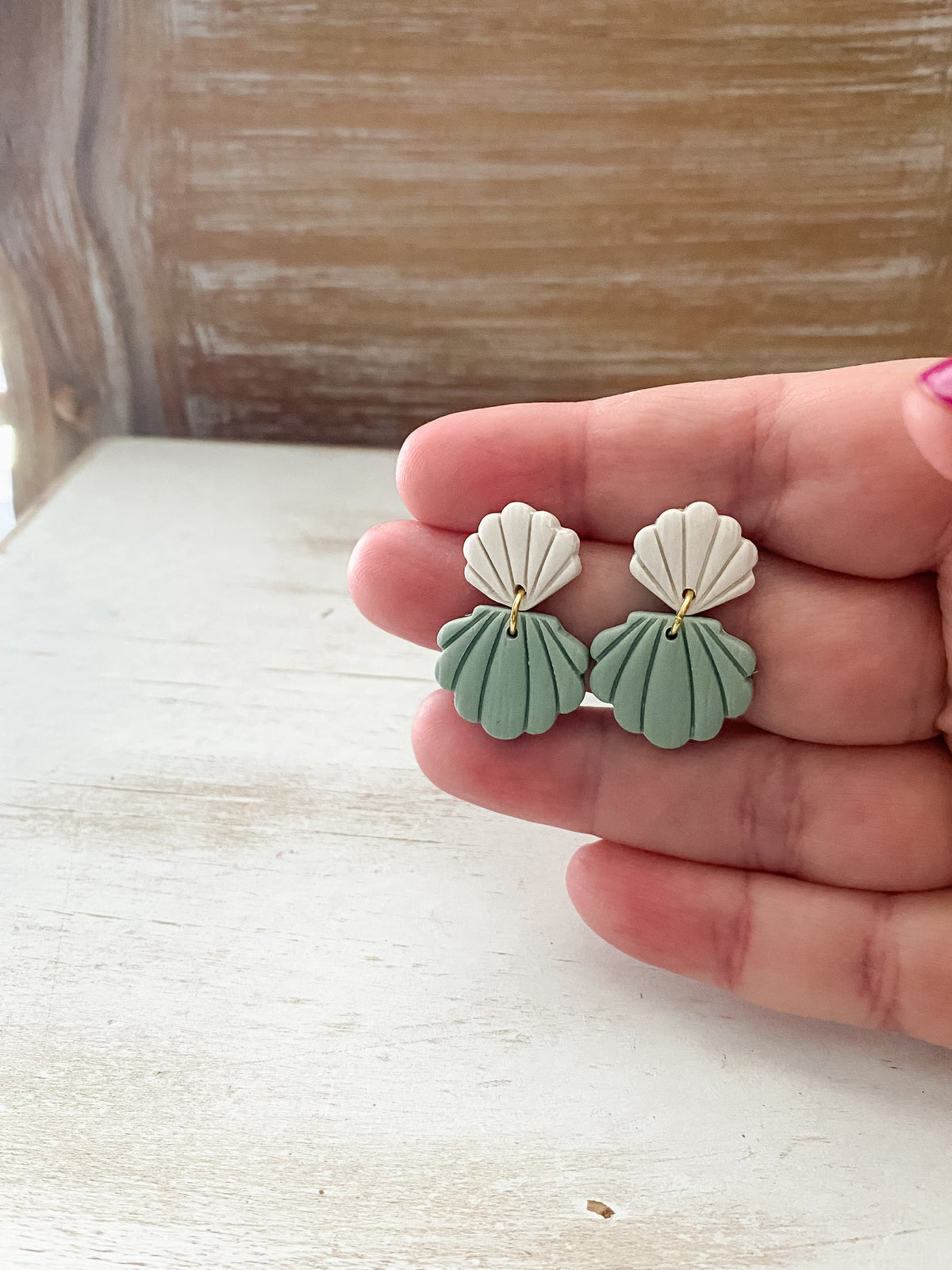 Seafoam seashell handmade polymer clay earrings