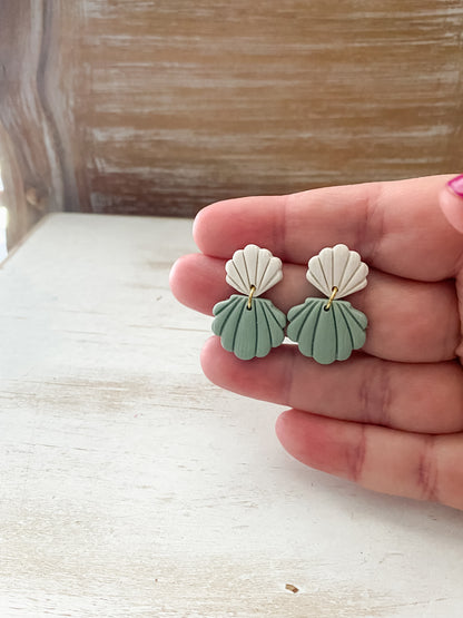 Seafoam seashell handmade polymer clay earrings