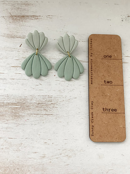 Seafoam scalloped handmade polymer clay earrings