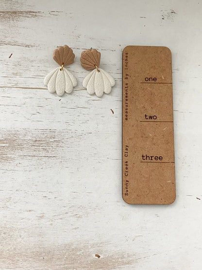 Tan and cream seashell handmade polymer clay earrings