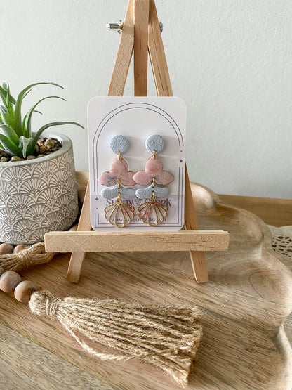 Soft coastal print handmade polymer clay earring collection