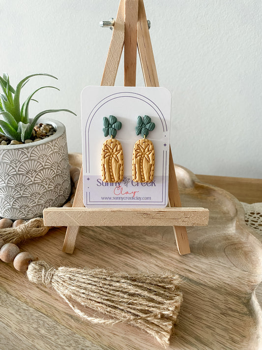 Orange and green palm tree handmade polymer clay earrings