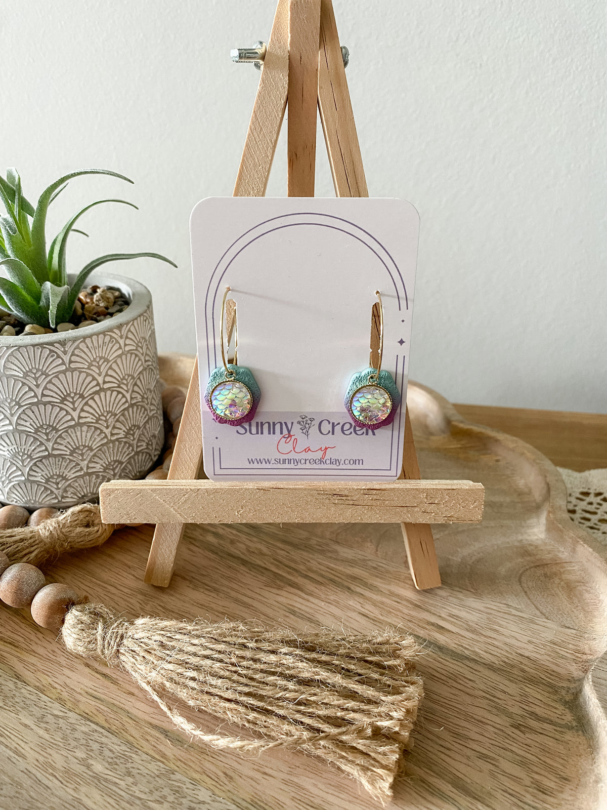 Mermaid inspired handmade polymer clay earrings