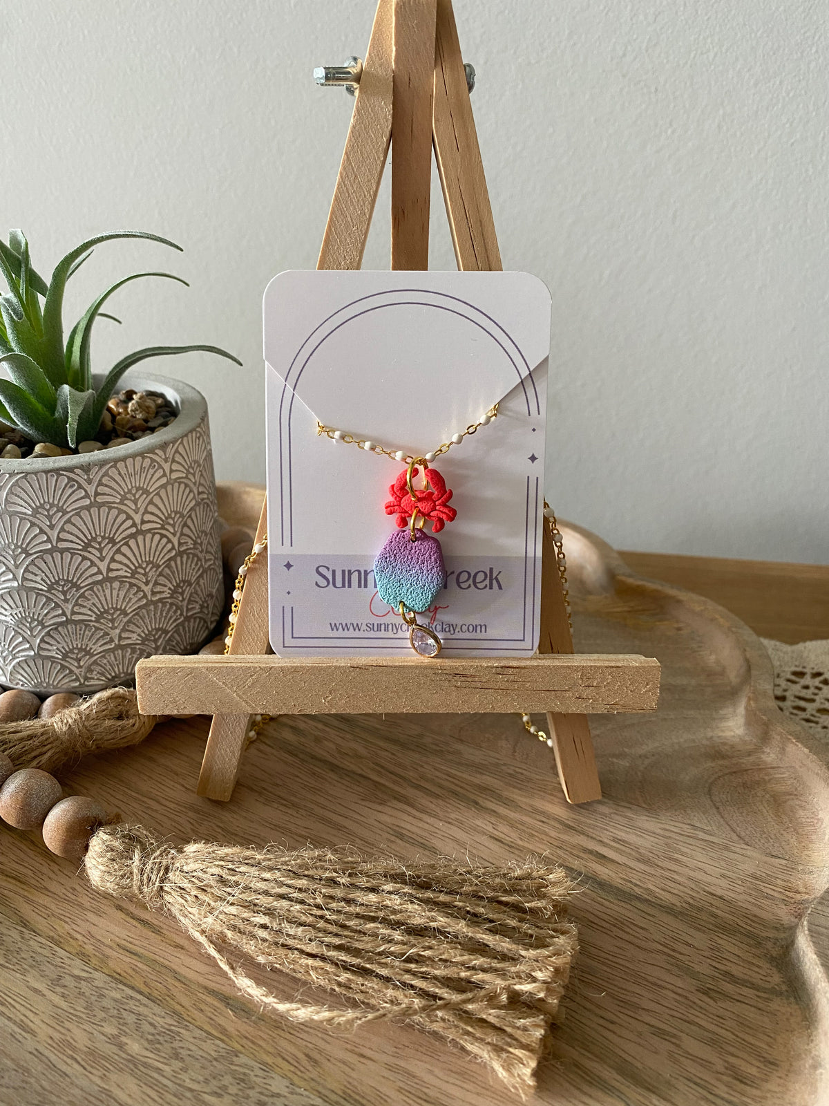 Mermaid inspired crab handmade polymer clay necklace