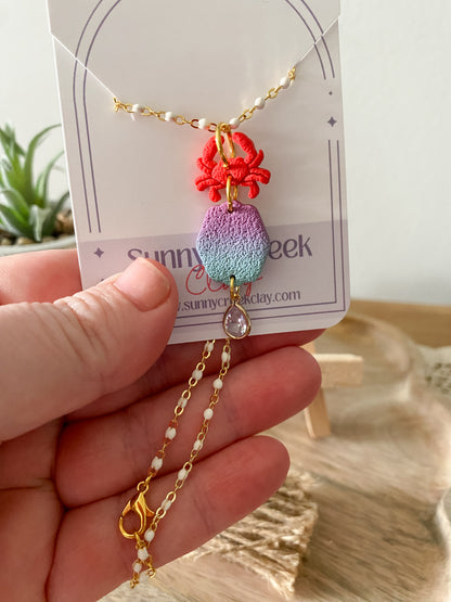 Mermaid inspired crab handmade polymer clay necklace