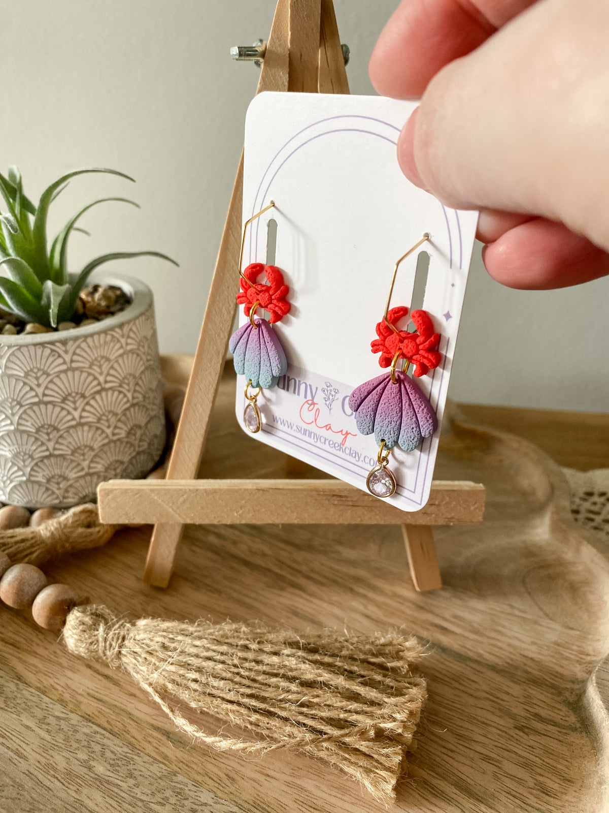 Crab seashell handmade polymer clay earrings